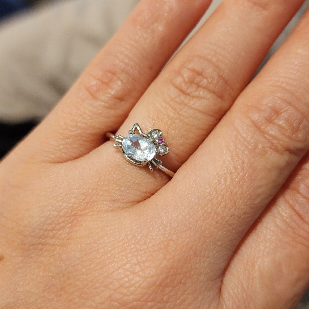 Silver Cat Ring With Blue Gemstone - image 2